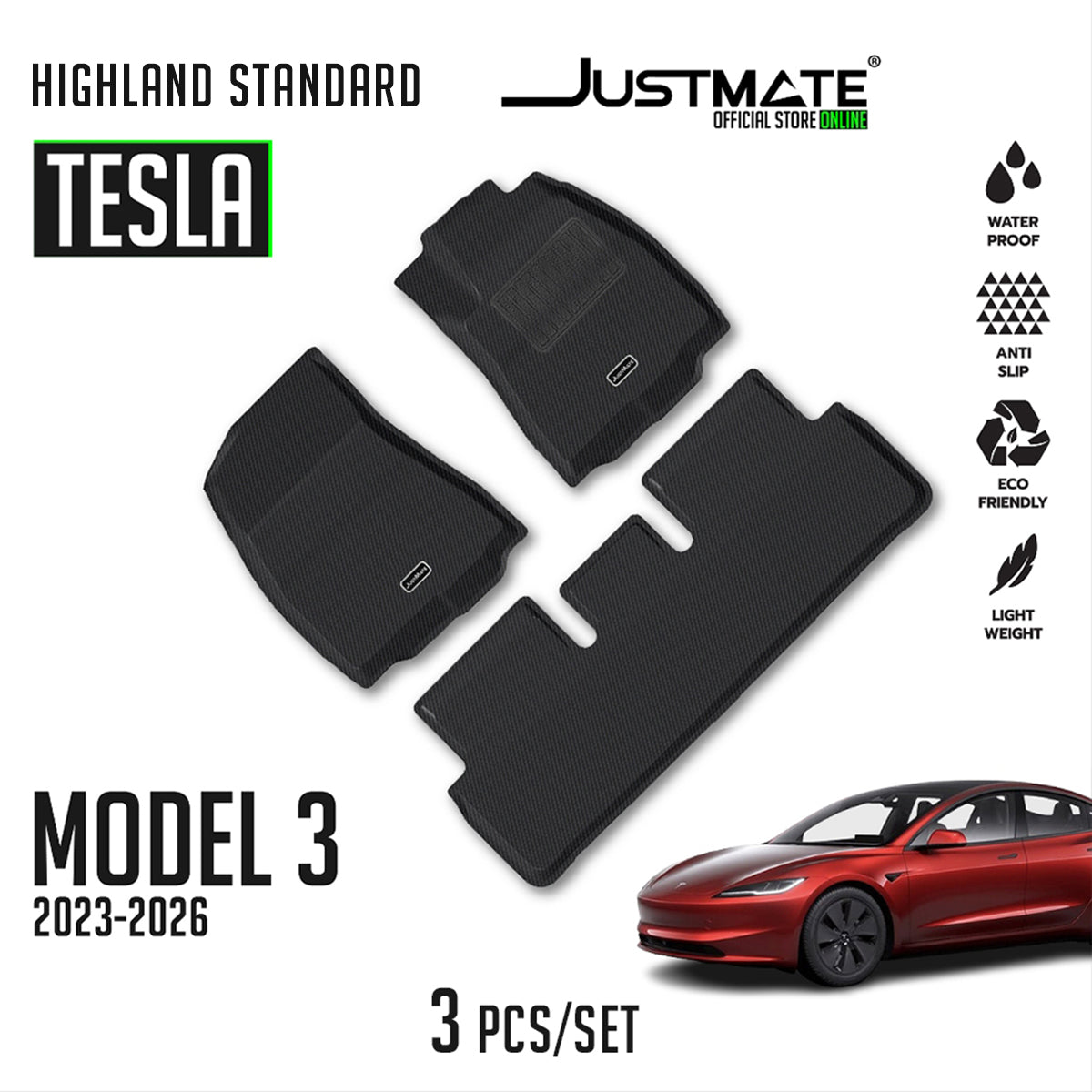 พรมปูพื้นรถยนต์ TESLA MODEL 3 HIGHLAND  STANDARD [ YEARS.  2024 - 2026 ]