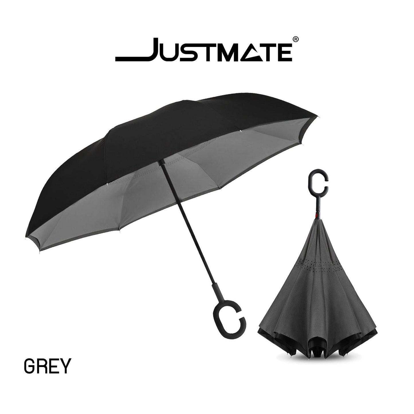 REV-UMBRELLA ร่ม 2 ชั้น กันฝนและกันรังสี UV แบบมือจับตัว C คล้องแขนได้