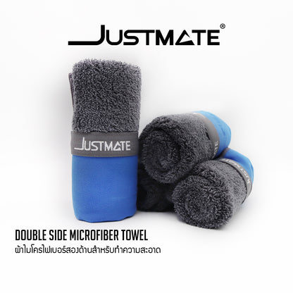 [JUSTMATE]  ผ้าไมโครไฟเบอร์ ผ้าเช็ดรถ ผ้าทำความสะอาด 2 In1 DOUDLE SIDED MICROFIBER TOWEL 500 GSM